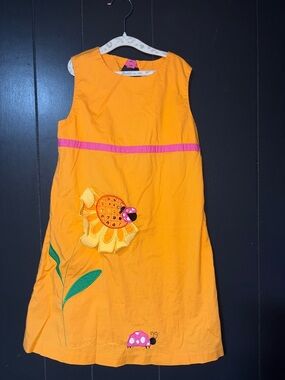 Bonnie Jean Yellow Dress with Pink Trim and Floral Appliqué